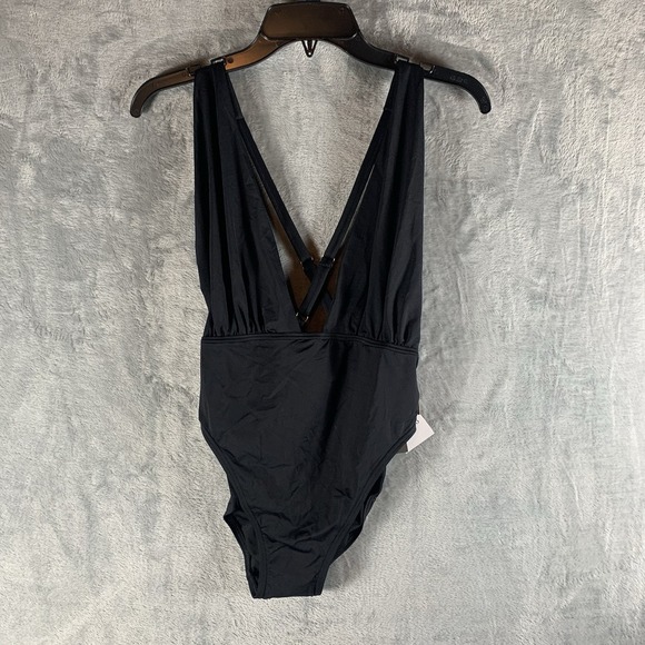 Vince Camuto Swimsuit Womens 12 One Piece Plunge Black‎ Criss Cross Draped NWT - Picture 1 of 7